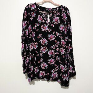 Lane Bryant Womens Bell Sleeve Blouse 22 Floral Dark Cottagecore Flowy Romantic